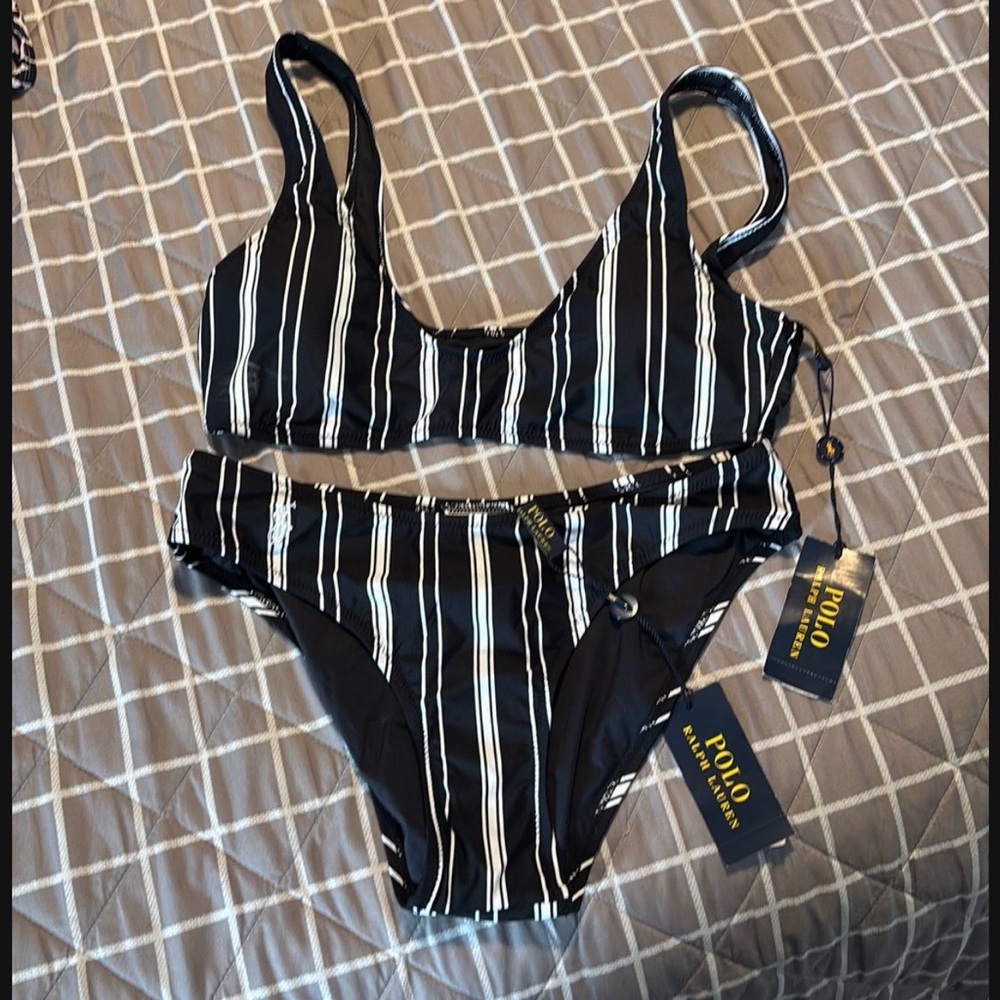 Polo by Ralph Lauren Black and White Striped Bikini Set